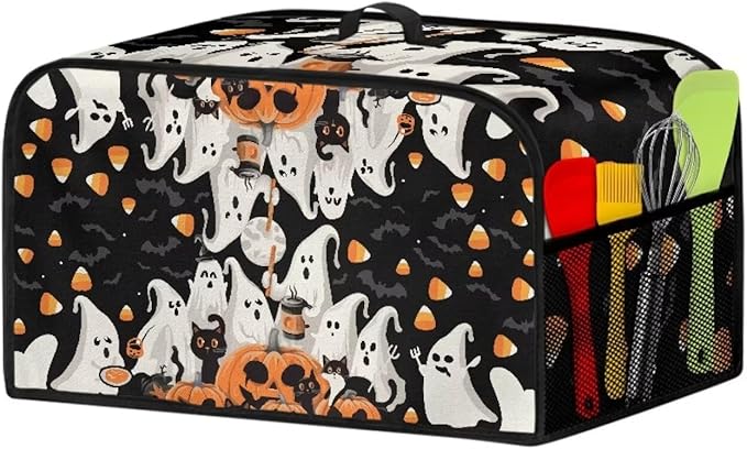 Ghost Wizard Slow Cooker Cover Oval Fit for Most 6 7 8 Quart Halloween Decor Crock Pot Cover Keep Appliance Clean, Slow Cooker Dust Cover with Mesh Pocket for Accessories