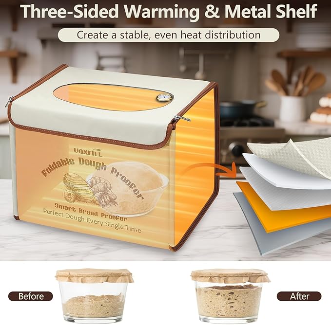 Folding Bread Proofing Box with Temp Control(50-122?? & 48H Timer, Dough Proofer with Metal Rack, Proofing Box for Sourdough, Bread Baking, Pizza, Yogurt, Kombucha, Space-Saving & Easy to Use