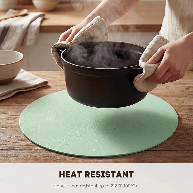Artoid Mode Sage Faux Leather Placemats Set of 4, 15 Inch Waterproof Wipeable Heat Resistant Place Mats, Reversible Table Mats for Spring Kitchen Dining Decor