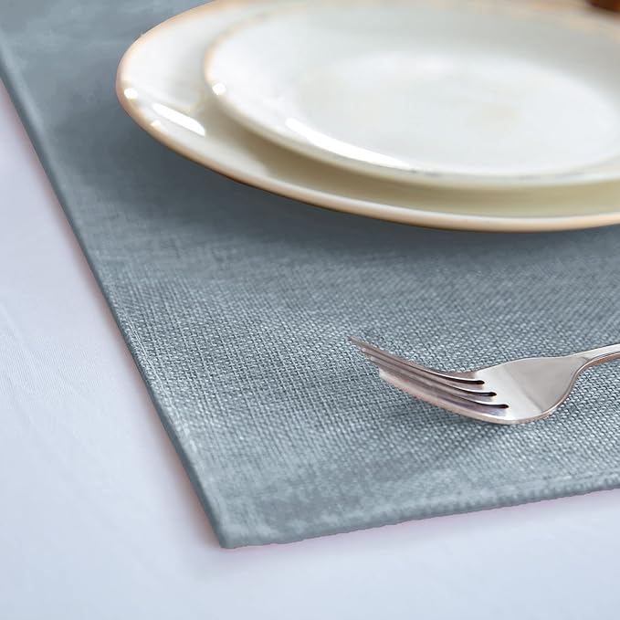 Rinpon Cloth Placemats Set of 8, Linen Type Fabric Placemats Machine Washable Heat Resistant Placemats Polyester Place Mats for Halloween, Thanksgiving and Christmas Dining Table (Light Gray)