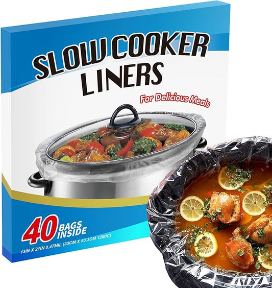 ECOOPTS Slow Cooker Liners (40 Liners), 13" 횞 21" Pot Liners Fit 3-8 Quarts, Disposable Cooking Bags Suitable for Oval & Round Pot, BPA Free (13" 횞 21")