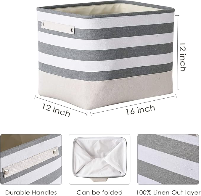 TheWarmHome Extra Large Cube Storage Bins Baskets for Organizing, Sturdy Fabric Storage Basket Cube W/Handles, Decorative Foldable Storage Baskets for Shelves Closet Nursery Toy (3 Pack 16횞12횞12inch)