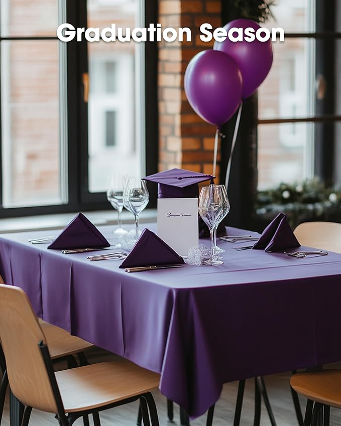 Pureegg Plastic Table Cloth Disposable 12 Pack, 54 x 108 Inch Table Cloths, Graduation Decorations Class of 2025, Graduation Party Tablecloths, Rectangle, Plastic Cover, Leakproof & Sturdy, Purple