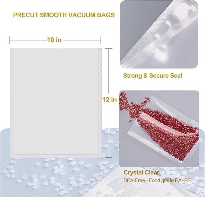 MAGIC SEAL Chamber Vacuum Sealer Bags - 10 x 12 Inch Smooth Vacuum Seal Bags for Food Storage, BPA Free, Pack of 100 Pre-Cut, Non-Textured, NOT Compatible with FoodSaver-Type Vacuum Sealers