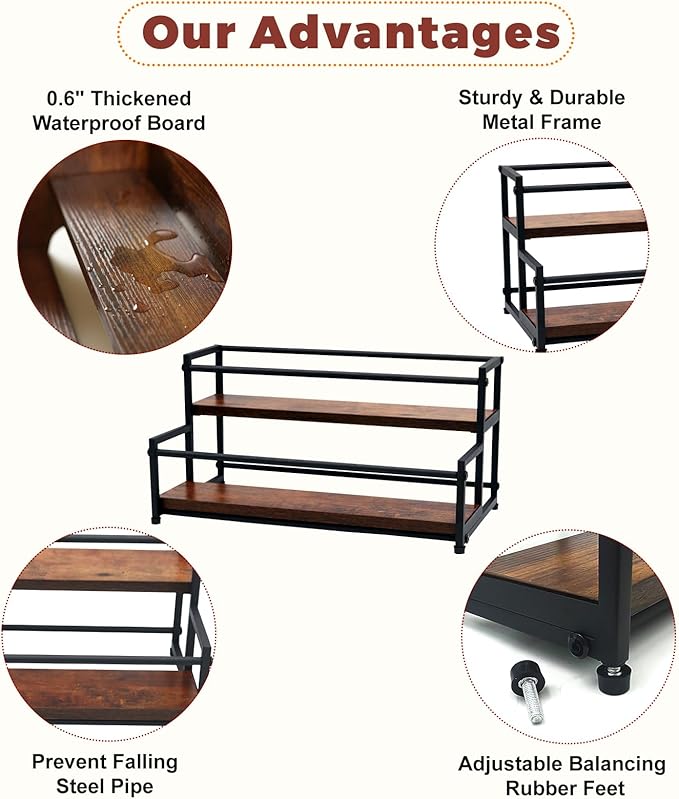 Coffee Syrup Rack Organizer - Metal Bottle Holder for 10 Bottles ??Rustic Countertop Display Shelf for Coffee Bar, Kitchen Cabinet, Pantry Storage for Syrups, Liquor, Spice, Tea & Wine (2-Tier)