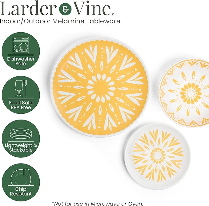 Larder & Vine 12-Piece Melamine Dinnerware Set: Durable, Lightweight, Break-Resistant Plates & Bowls ??Stylish, Non-Toxic, Dishwasher Safe ??Ideal for Everyday Use, Indoor & Outdoor Dining ??Floral