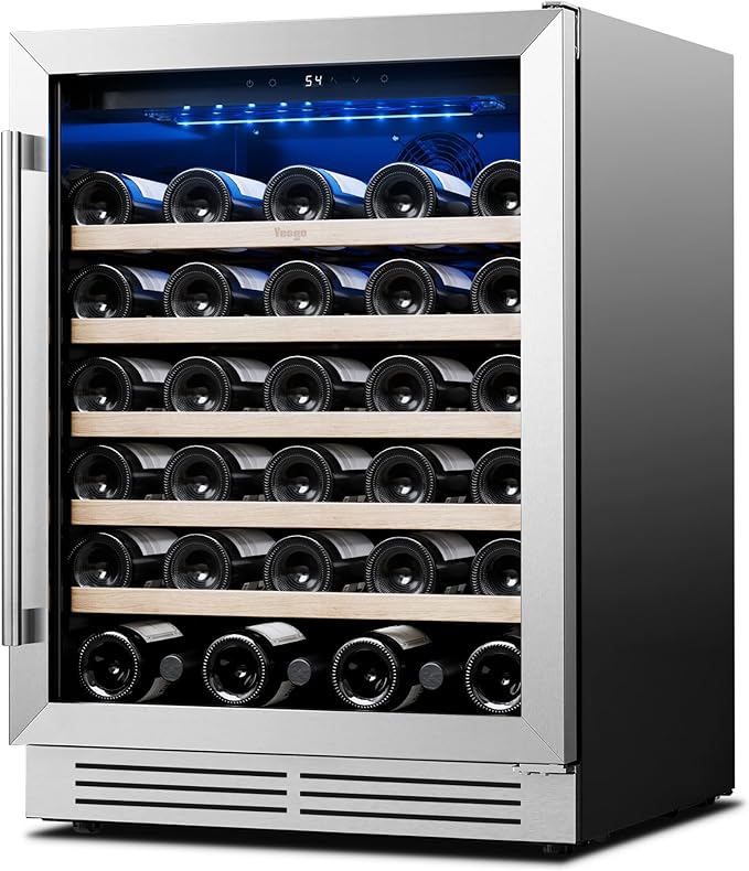 Yeego Wine Fridge Cooler - 24 Inch Wine Fridge Hold 52 Bottles, 40-65°F Wine Refrigerator Glass Door, Built in, Freestanding Under Counter Fridge for Beer Soda Drink Home Bar Office(5.12 Cu.ft)