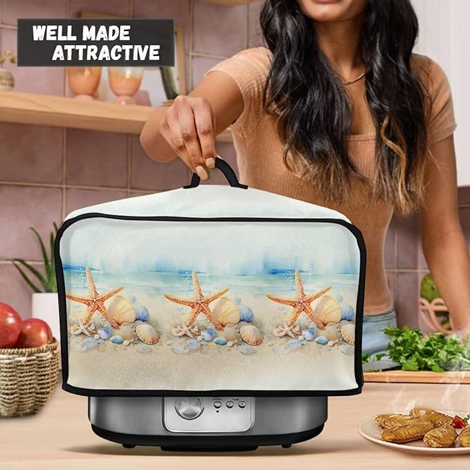 Beach Conch Starfish Cover for 6-8 Quart Oval Slow Cooker Cover Wear Resistant Washable with Mesh Pocket Fancy Home Inspriation