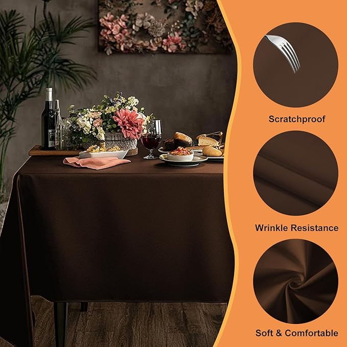 TWINPRET Rectangle Tablecloth 60 x 126 Inch, Brown Waterproof Washable Polyester Table Cloth - Stain & Oil Resistant Rectangular Table Cover for Banquet & Party (Fits 8 Foot Tables) [2 Pack]