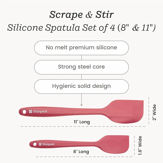 StarPack 'Scrape & Stir' Silicone Spatula Set (4 Pcs) - Heat Resistant Spatula Set 600째F - Food Grade Kitchen Spatulas - Nonstick Silicone Baking & Cooking Spatulas - Rubber Turner Set for Kitchen Use