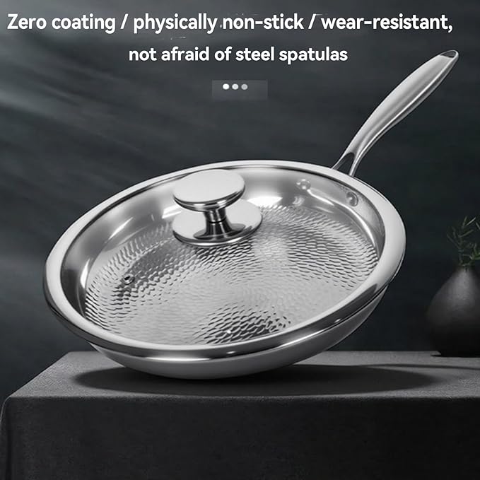 Titanium Hammered Pan, Durable Scratch-Resistant Titanium Frying Pans for Cooking, No-Coating Nonstick Skillet, Even Heating for Cooking, Nutritious Pan for Cooking,No lid,10.23in