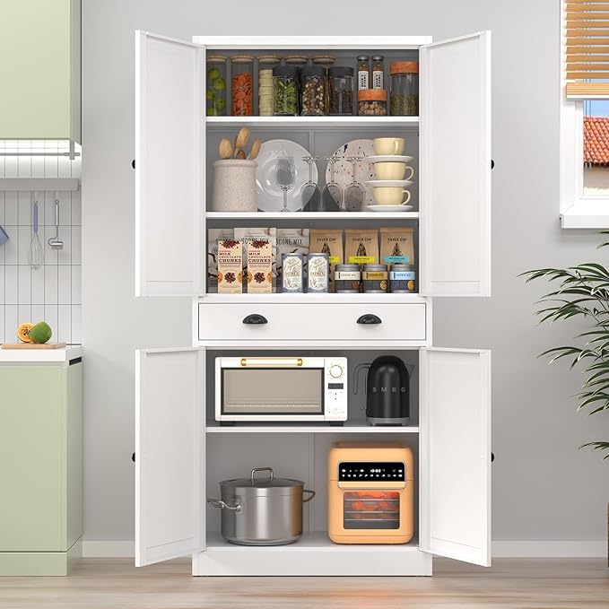 71??Tall Kitchen Pantry Cabinet with Drawers,Metal Storage Cabinet with Doors and Adjustable Shelves,Modern Kitchen Hutch Cabinets竊똅reestanding Cupboard for Dining Room