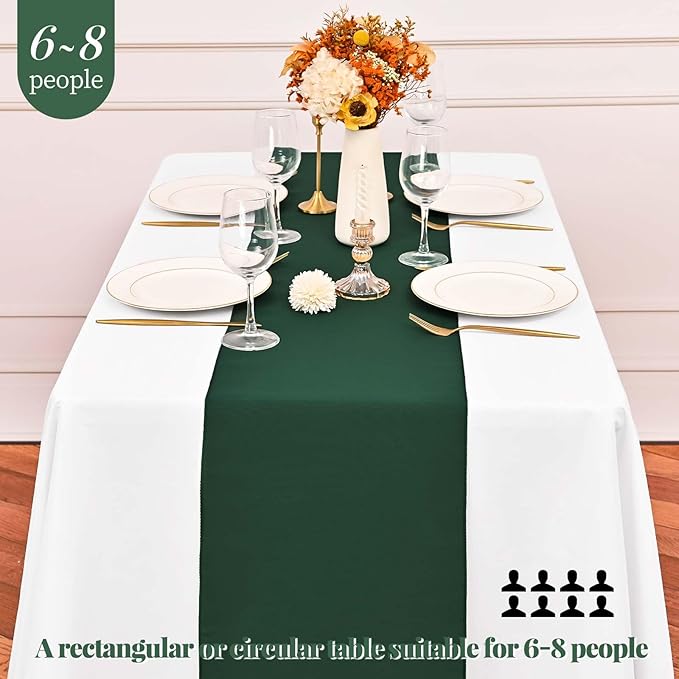 12 Pack Dark Green Table Runner 9FT Polyester Table Runners,12x108 inch Rustic Farmhouse Table Runner, Washable and Reusable Table Runners for Wedding Birthday Parties Banquet Christmas