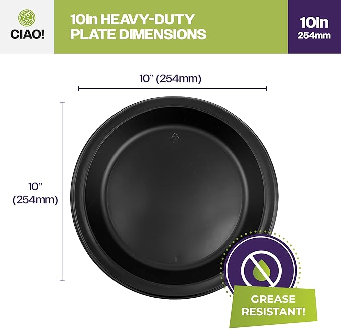 CIAO! 10.25" Black Heavy Weight Plastic Plate Mineral Filled Polypropylyne MFPP (Case of 400)