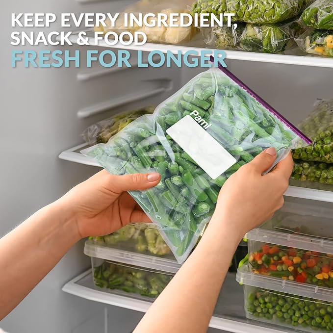 PAMI Jumbo 2.5 Gallon Slider Storage Bags, 10-Pack Leakproof Reusable Freezer Bags with Bottom, Write-On Label, Food Safe Zipper Bags