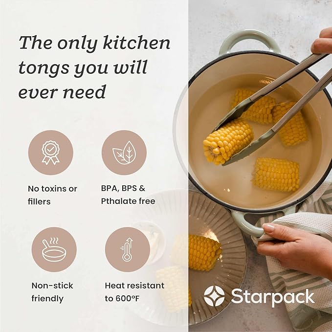 Starpack 'Get a Grip' Silicone Kitchen Tongs for Cooking 12 Inch - BBQ Silicone Tongs for Grill Heat Resistant to 600째F - Stainless Steel Utensils with Non Stick Rubber Tips for Serving Food