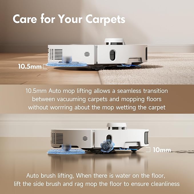 Mova P10 Pro Ultra Robot Vacuum and Mop 13,000Pa Suction, 140째F Hot Water Auto Mop Washing & Drying, Dual Spinning Extenable Mop,10.5mm Lifting for Carpet, 360째Obstacle Avoidance, App Control