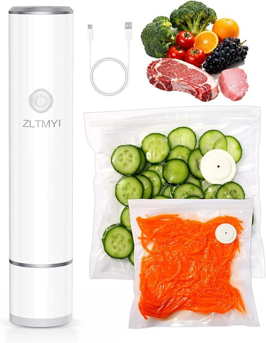 Handheld Vacuum Sealer for Food, Compact Portable Food Saver Pump with 30 BPA?멑ree Reusable Vacuum Bags Type-C Rechargeable, Ideal for Sous Vide, Meal Prep, Leftovers & Freezer Storage