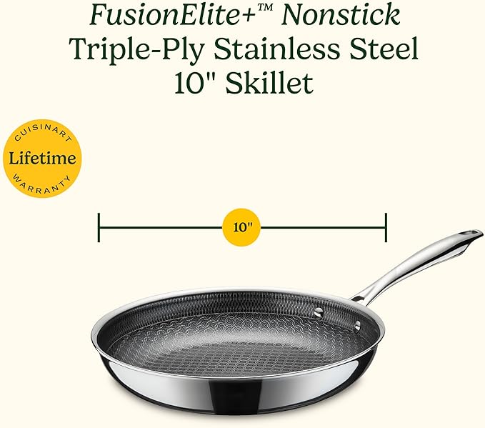 Cuisinart FusionElite+ Nonstick Tri-Ply Stainless Steel Skillet, 10??Skillet Frying Pan with PURELYSEAR Ceramic Nonstick Technology, Scratch Proof, Cool Grip Handles, Dishwasher Safe
