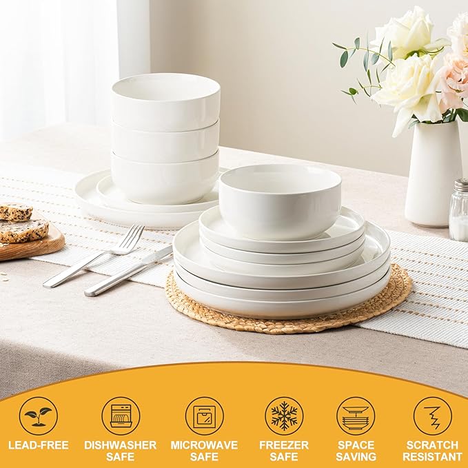 EWFEN Plates and Bowls Sets, 24 Pieces Stoneware Dinnerware Set for 8, Ceramic Dishware Dishes Set, Scratch Resistant Dishes Set, Dishwasher & Microwave Safe