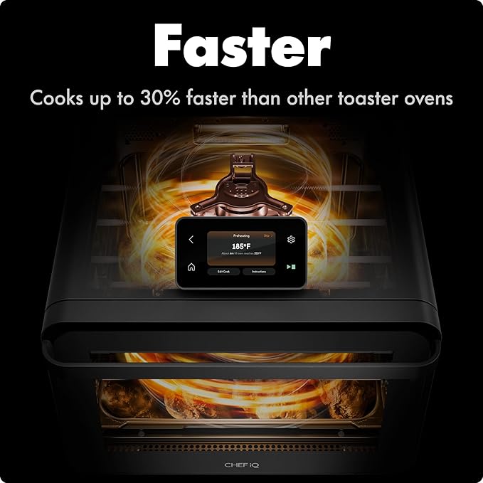 CHEF iQ MiniOven Smart Toaster Oven Air Fryer Combo, 11-in-1 Countertop Convection Oven, Bake, Broil, Air Fry, Broil, Dehydrate, 1750W, 25 Qt Capacity, Fast Cooking with Touchscreen Controls ??Black