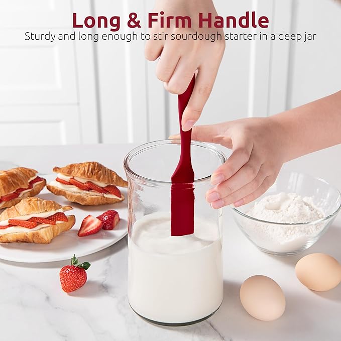 U-Taste Skinny Silicone Jar Spatula: 600쨘F Heat-Resistant Food-Grade 10in Long Narrow Sourdough Stirring Stick, Seamless Flexible Peanut Butter Spreader for Scraping Icing Bread Cream, Jam (Red)