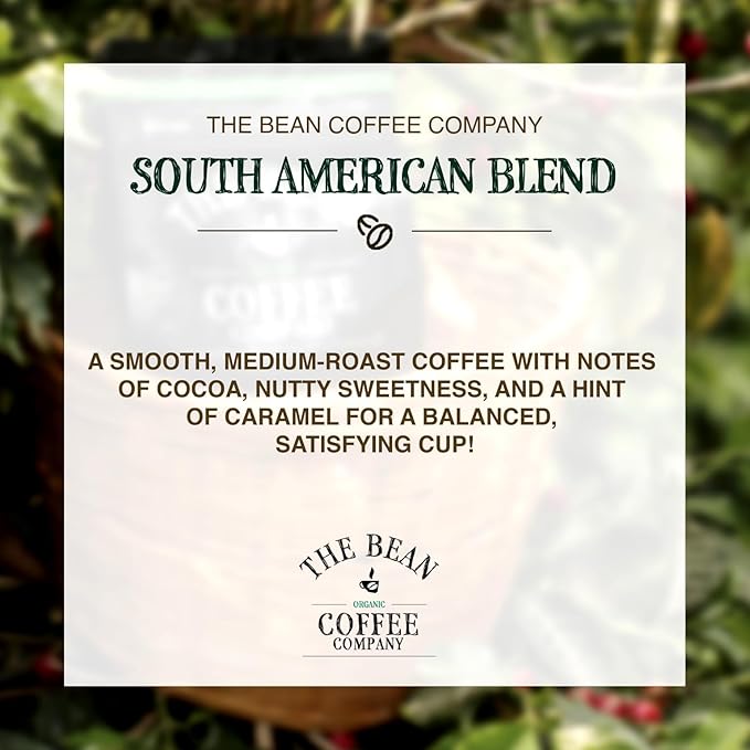 The Bean Organic Coffee Company South America, Medium Roast, Ground Coffee, 16-Ounce Bags (Pack of 2),Caf챕 molido tostado organico