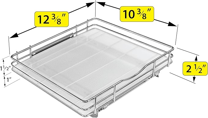 LYNK PROFESSIONAL짰 Pull Out Spice Rack Organizer for Inside Kitchen Cabinets - 12-3/8 inch Wide - Slide Out Drawer ??Chrome Sliding Spice Cabinet Organization Shelf Racks - 1 Tier