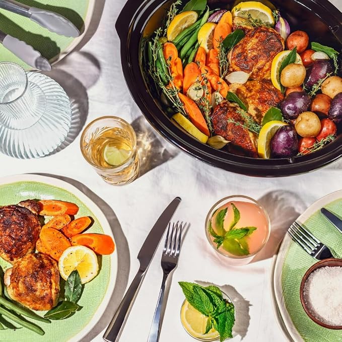 Beautiful 6 Quart Programmable Slow Cooker by Drew Barrymore ??Large Capacity, Ceramic Removable Pot, Tempered Glass Lid, Dishwasher Safe, Auto Keep Warm (Wildflower Porcini Taupe)