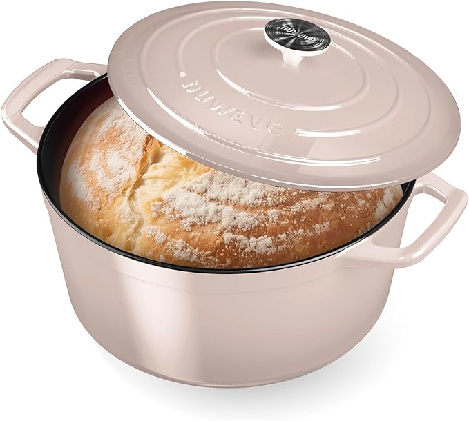 Nuwave 6QT Healthy Enameled Cast Iron Dutch Oven Pot with Lid, Heavy Duty 7-Layer Enamel, Enhanced Rust Protection, Dual Handles, Oven Safe to 500째F for Sourdough Bread Baking, Braise, Stew, Roast