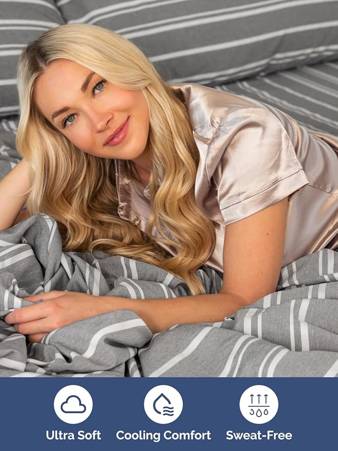 Extra Deep Pocket Twin XL Sheets - 3 Piece Breathable & Cooling Bed Sheets - Hotel Luxury Bed Sheet Set - Soft, Wrinkle Free & Comfy - Easily Fits Extra Deep Mattresses - Grey Striped Sheets Set