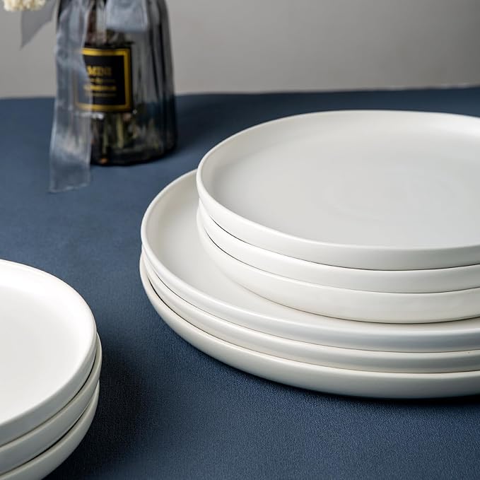AmorArc Ceramic Dinnerware Sets, Wavy Rim Stoneware Plates and Bowls Sets, Highly Chip and Crack Resistant | Dishwasher & Microwave & Oven Safe Dishes set, Service for 6 (18pc)