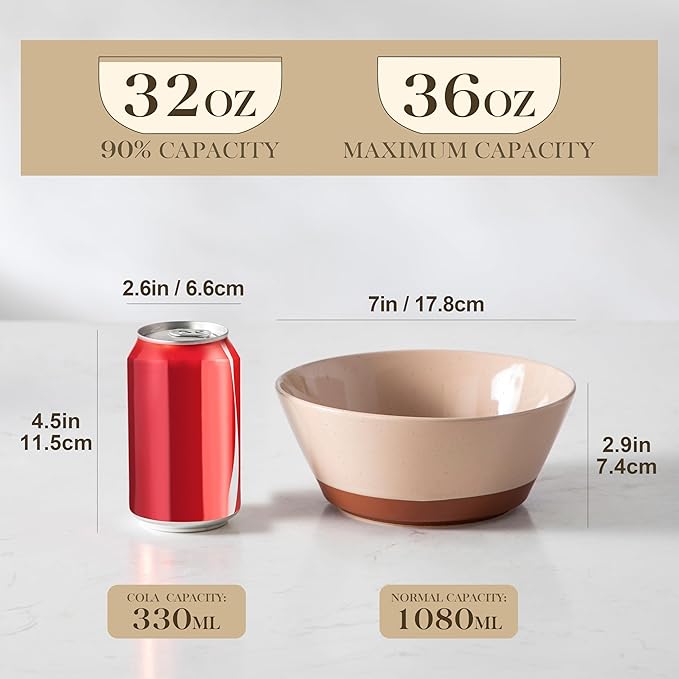 MALACASA Soup Bowls, Ceramic Salad Bowls Set of 4, 35oz Ceramic Bowls for Ramen, Cereal, Fruit and Pho, Microwave & Dishwasher Safe, Speckled Deep Bowls, Multicolor