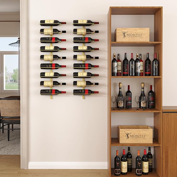 B4Life Gold Wine Rack and Holder Wall Mounted 18 Bottles, Metal Hanging Mount Racks for Wall, Wine Bottles for Bottles Storage Home Bar, Cellar and Kitchen, Dining Room (Gold, 18 Bottle)