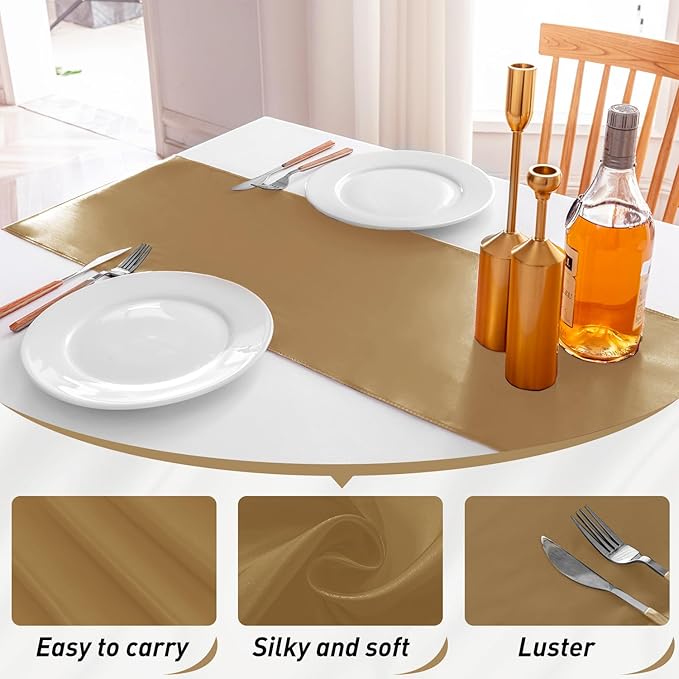JEVIX 10 Pack Satin Table Runner 12 X 108 Inch Silk Table Runner for Party,Wedding, Birthday, Banquets,Decoration(Old Gold)