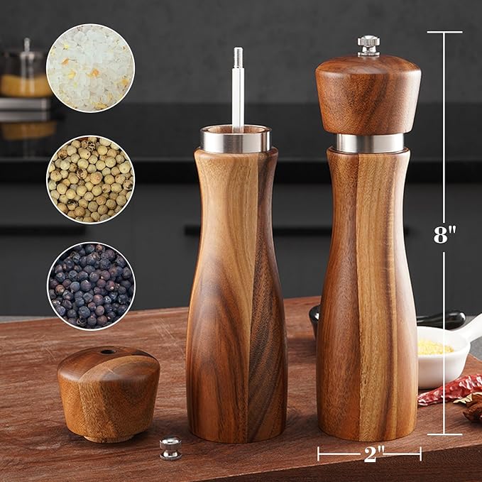 Acacia Wood Salt and Pepper Grinding Machine, Durable Ceramic Grinding, Manual Steel Ring Grinding Machine with Adjustable Thickness