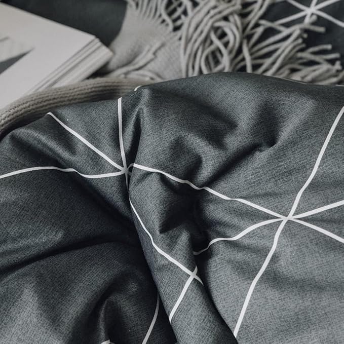 LifeTB Grey Plaid Comforter Set Twin XL Geometric Plaid Bedding Comforter Set 3 Pieces Plaid Grid Comforter with 2 Pillowcases Fluffy Soft Checkered Pattern Comforter Set for All Season Twin XL Size
