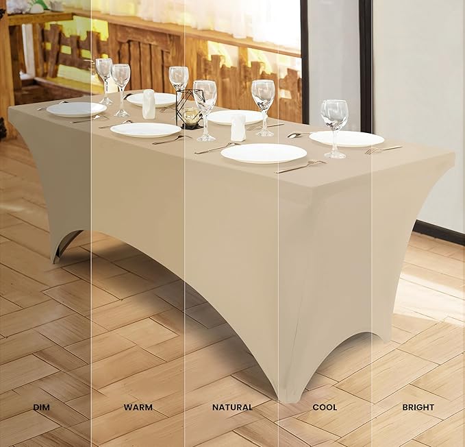 Utopia Kitchen Spandex Tablecloth 2 Pack [8FT, Champagne] Tight, Fitted, Washable and Wrinkle Resistant Stretch Table Cloth Rectangle Cover for Trade Show, Weddings & Parties [96Lx30Wx30H Inch]