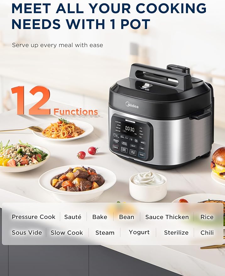 Midea WideMax 12-in-1 Electric Pressure Cooker, 6.5 Quart, 12 Presets, Multi-Functional Programmable Slow Cooker, Rice Cooker, Steamer, Saut챕 Pan, Cake, Yogurt, Warmer and More