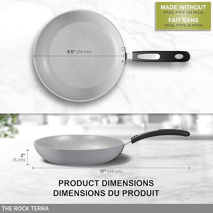 Starfrit The Rock TERRA 24cm (9,5'') Ceramic Non-Stick Fry Pan - Thick Aluminium Base - PFAS Free - Easy to Clean - Grey