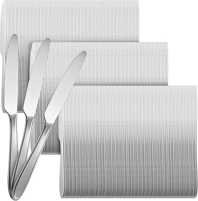 Nuenen 300 Pcs Dinner Knives Set 8.4 Inches Serrated Table Knives Durable Stainless Steel Butter Steak Silverware Bulk for Home, Restaurant, Kitchen, Dishwasher Safe and Mirror Polished
