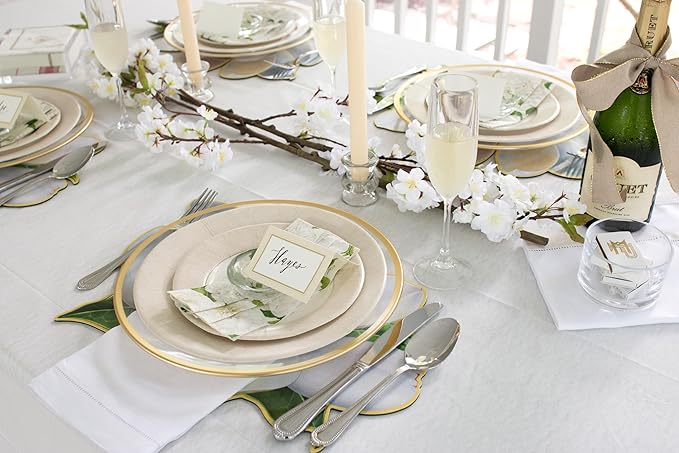 Caspari Linen Border Paper Dinner Plates in Natural - Pack of 8