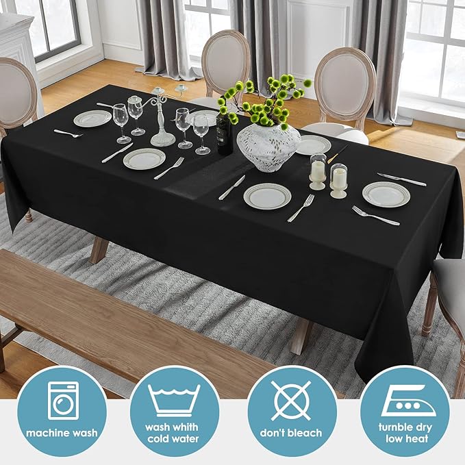 VidaFete 1 Pack 60 * 84inch Rectangle Tablecloth Polyester Table Cloth竊똕tain Resistant and Wrinkle Polyester Dining Table Cover for Kitchen Dinning Party Wedding Tabletop Buffet Decoration(Black)