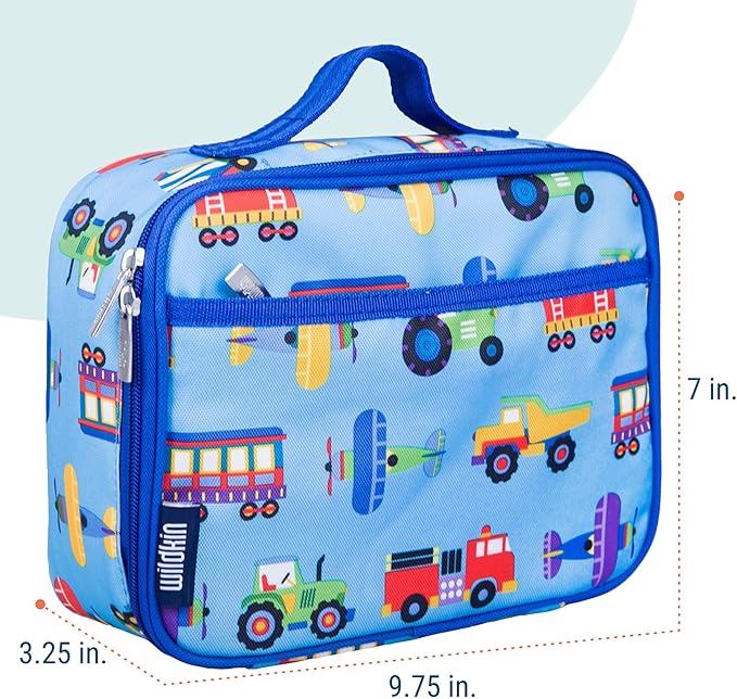 Wildkin Kids Insulated Lunch Box ??Durable and Reusable for School & Travel - Trains, Planes, and Trucks