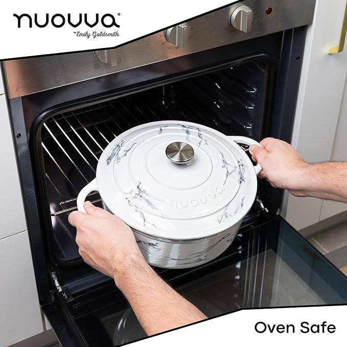 Cast Iron Dutch Oven with Lid ??Non-Stick Ovenproof Enamelled Casserole Pot ??Sturdy Dutch Oven Cookware ??Marble, 6.4-Quart, 28cm ??by Nuovva