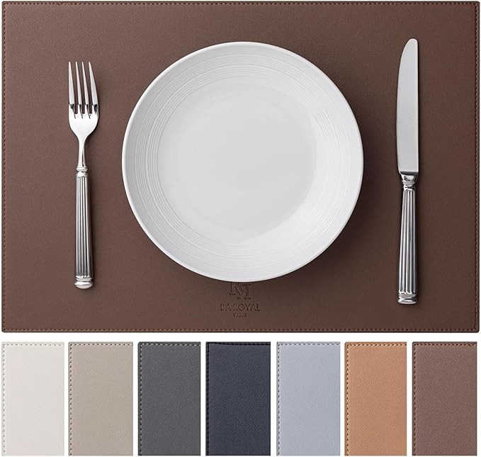 Baroyal Faux Leather Placemats Set of 6 Vinyl Washable Wipeable Table Mats for Kitchen Dining Table Heat Resistant Waterproof Modern Indoor/Outdoor Placemats Non-Slip Easy Clean Place Mats (Chocolat)