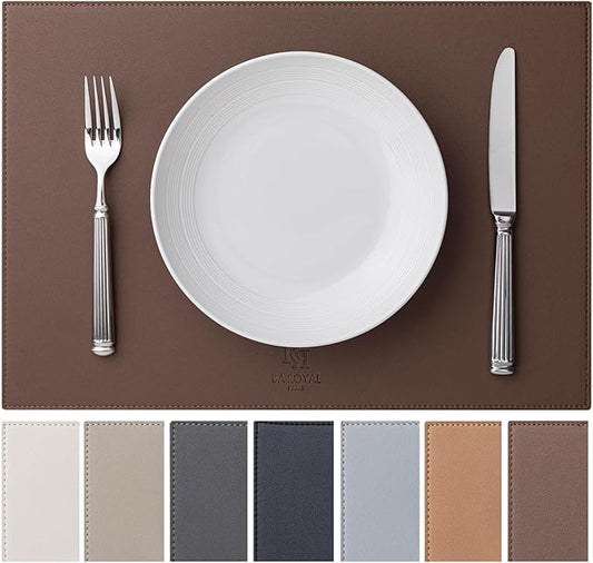 Baroyal Faux Leather Placemats Set of 4 Vinyl Washable Wipeable Table Mats for Kitchen Dining Table Heat Resistant Waterproof Modern Indoor/Outdoor Placemats Non-Slip Easy Clean Place Mats (Chocolat)