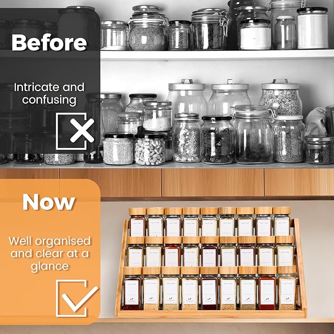 Spice Rack - 3-Tier Bamboo Spice Racks竊똕pice Rack Solves Cluttered Spices in Kitchens, Cabinets, Pantries, and More