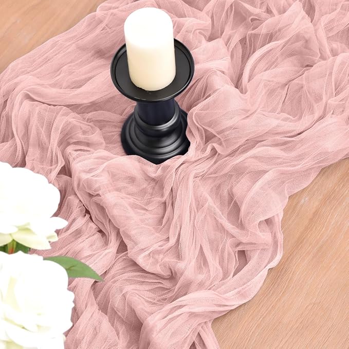 Joanlody Dusty Rose Cheesecloth Table Runner Spring Easter 10Ft Rustic Gauze Boho Cheese Cloth Table Runner for Wedding Bridal Baby Shower Decoration 4 Pack