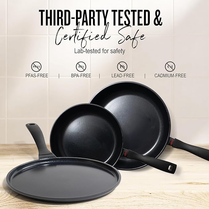 Alva Energy Nonstick Ceramic Frying Pan 9.5" - Lightweight, Easy to Clean and Made without PFAS, PFOA & PTFE - Induction and All Stovetop Compatible with Even Heat Distribution